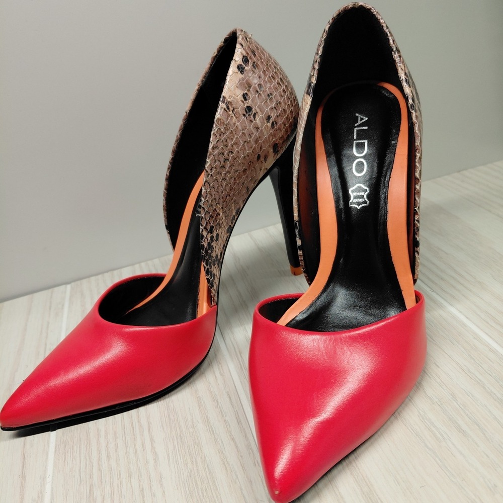 Aldo Hot Pink Leather, Suede & Snake Skin Stiletto 4" High Heels Sz 6 Colorblock